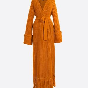 Vibrant Orange Knit Wrap Cardigan
